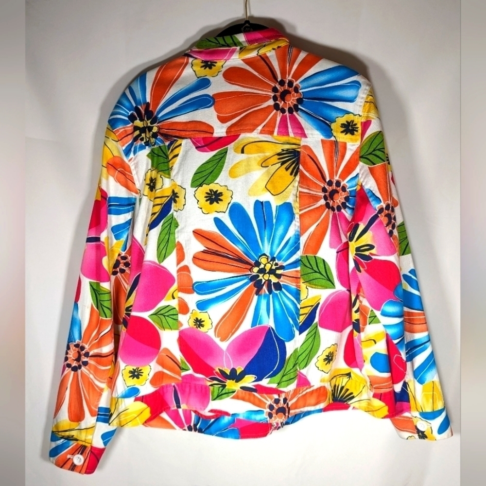Coldwater Creek Bright Multi Color Floral Cotton Blend Zip Up Jacket Size W20 - Picture 2 of 16